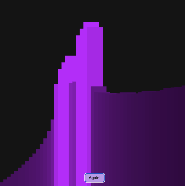 I wanted to map the height to the frequency as well so I took the previous sketch and added a frequency multiplier to create a step sequence in the bar graph. Claude helped me with this because it got too complex and my iterations weren't working. I like how this can be used to easily visualize the frequency as it raises, like someone walking up a staircase.