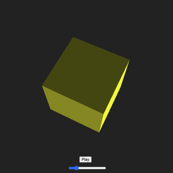 I was quite annoyed by the previous sketch not working how I wanted, with the horizontal spacing issue. I tinkered with an iteration of it for a while before calling it a day and moving on. I went back to the cube and decided to try mapping the rotation speed to the slider to see what that could look like. It worked but the audio felt too fast for how fast the cube spins, so I iterated in the next sketch.