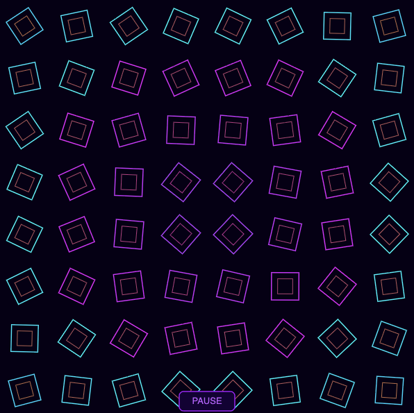 For my final sketch I found a really cool visualizer someone made for music, and they didn't release the code for it but they release a tutorial on how to get started making something similar <a href='https://tympanus.net/codrops/2018/03/06/creative-audio-visualizers/' target='_blank'>here</a>. I followed along and it was alright but it didn't resonate with me much, so I asked Claude to change it into a grid of squares that rotate to the bass of the music instead of a series of lines that form a circle and a star as they rotate. I also made the background darker, and used a gradient hue that is connected to the frame count so the colour changes at a regular interval. There is also an offset hue to force colours to be semi complimentary as they switch.
