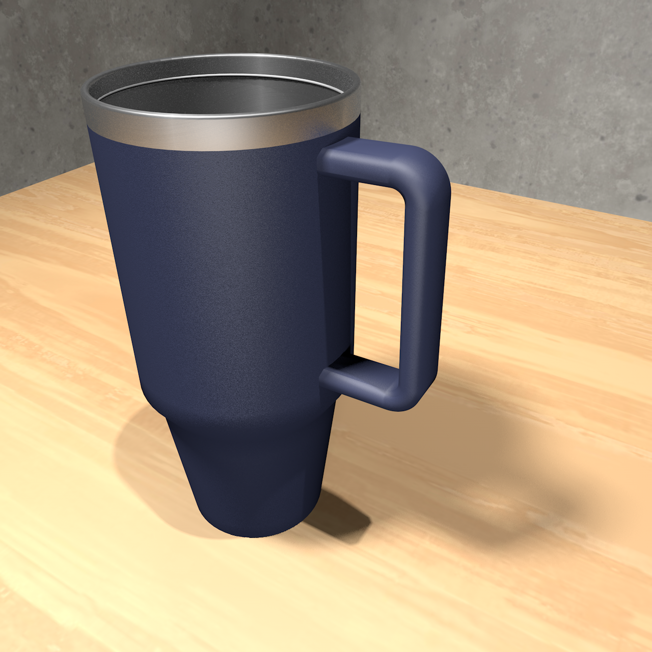 Here I added the interior metal twist, I forgot about it earlier and created it with an arc set to 'segment type' sweeping along a helix. I made the brushed metal photo metallic by adding an anisotropic reflectance layer to the material. I also noticed at this stage I should have added more subdivisions to the original wall design because there is a slight tiling effect you can see only along the rim, but it's way too late to fix that now so it's staying. That taught me to test with the materials earlier in the process, because with default materials it looked good, but with metallic the issue became obvious. I also played with the lighting here, adding a target light directly on the object, 2 area lights with area shadows, and then 1 overall omni light for broad illumination. Every light has 'soft shadows' enabled to create a nice realistic shadow.